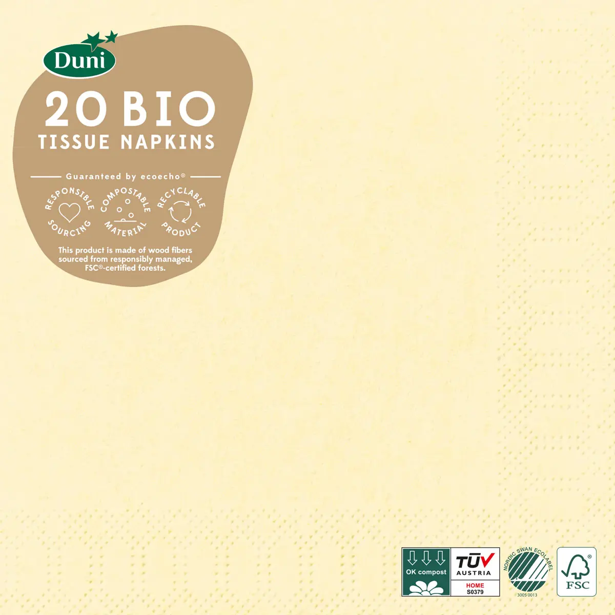 Салвети Bio Tissue 33 x 33 cm, 3-сл. 20/1 - Крем