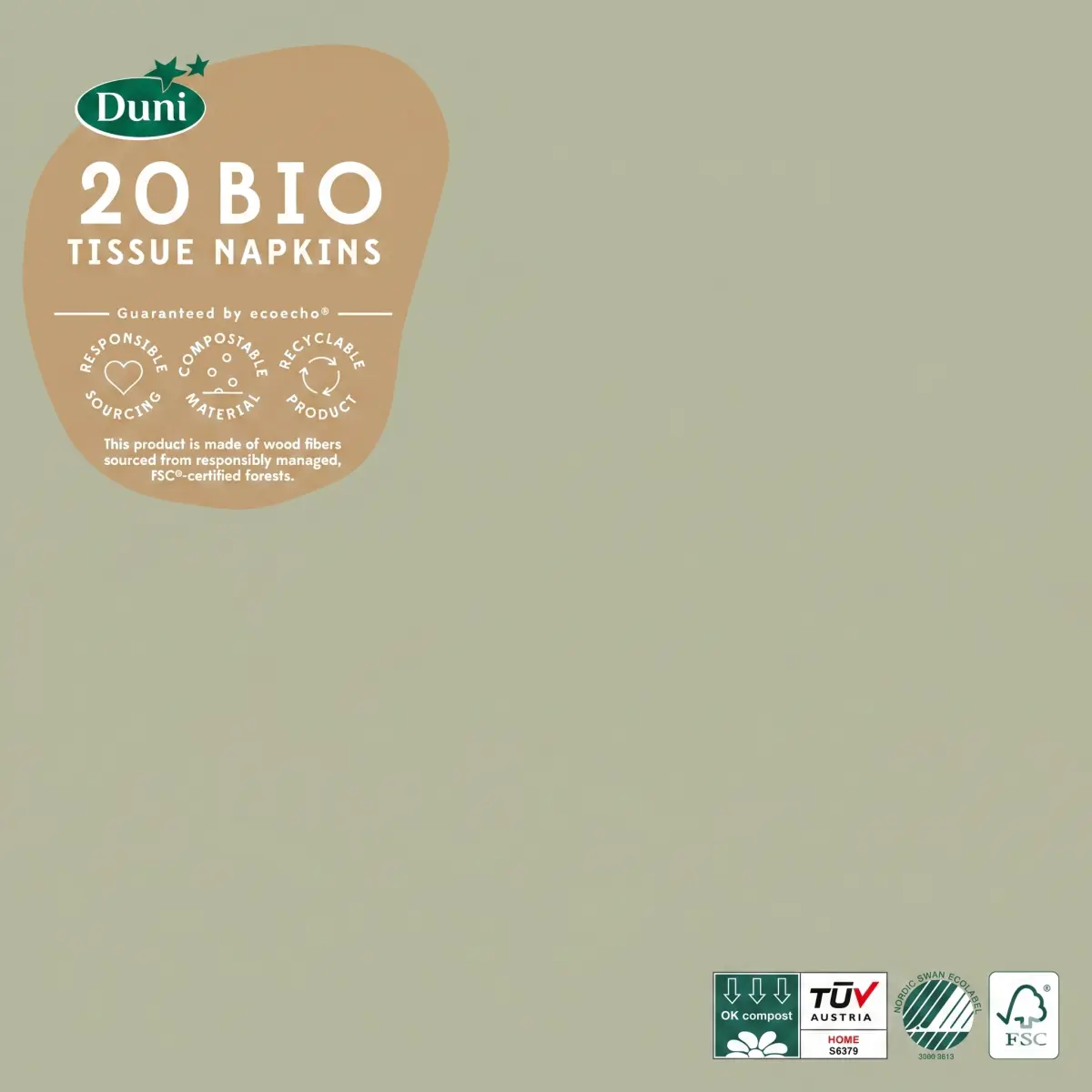 Салвети Bio Tissue 33 x 33 cm, 3-сл. 20/1 - Ф'стак зелена